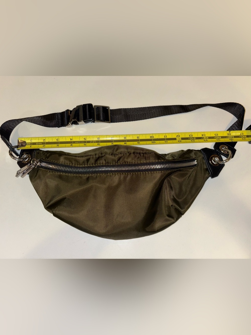 Zara Olive Green Nylon Fanny Bag with Adjustable Strap